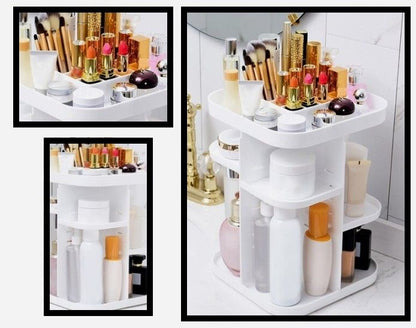 360 Rotating Large Capacity Makeup Organizer for Bedroom and Bathroom (White)