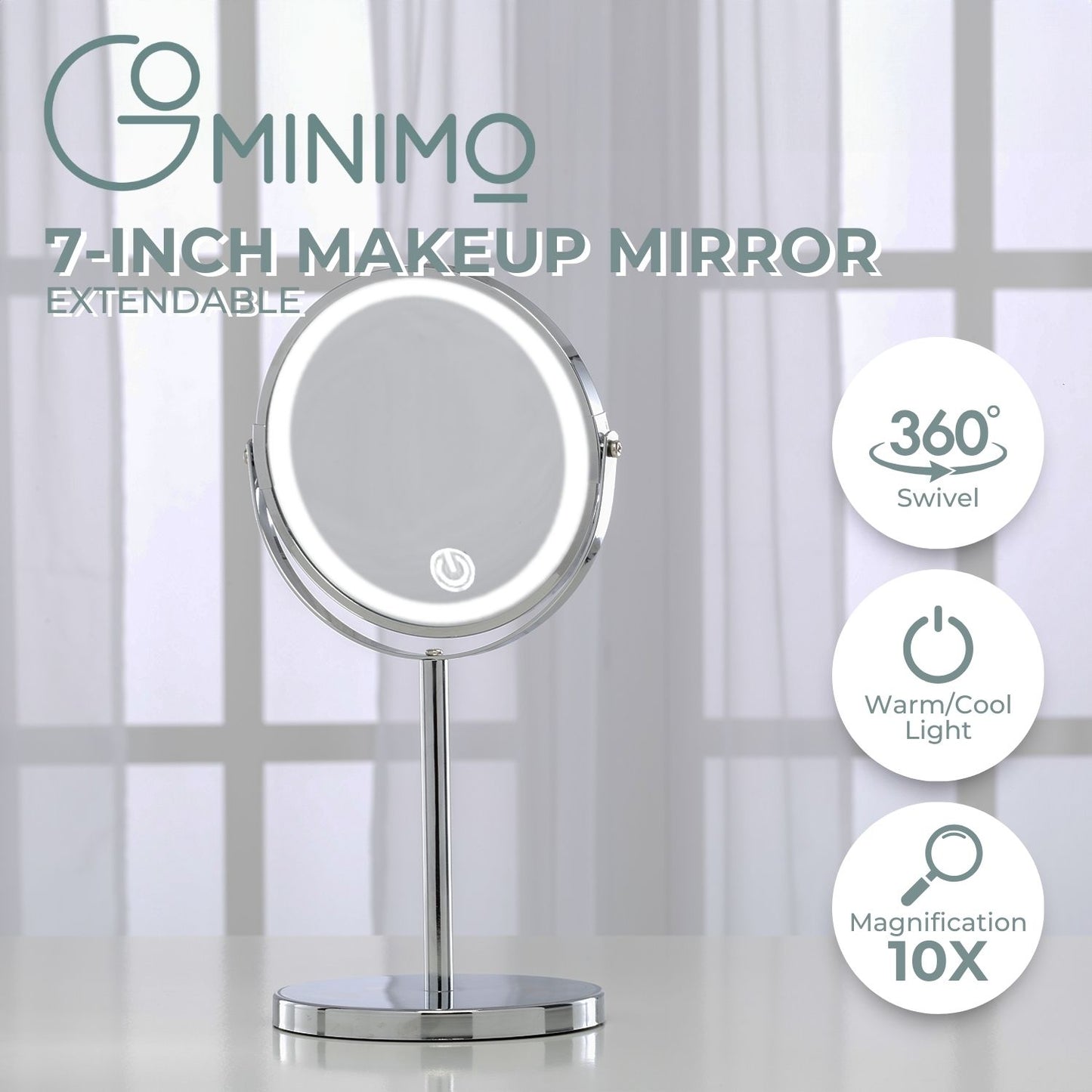 GOMINIMO 7 Inch LED Makeup Mirror with 10x Magnifying (Silver)