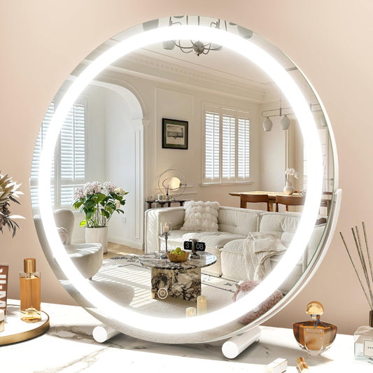 45cm Large Makeup Desk Mirror Lights Round LED Makeup Make up Mirror Bedroom Tabletop Touch Control White