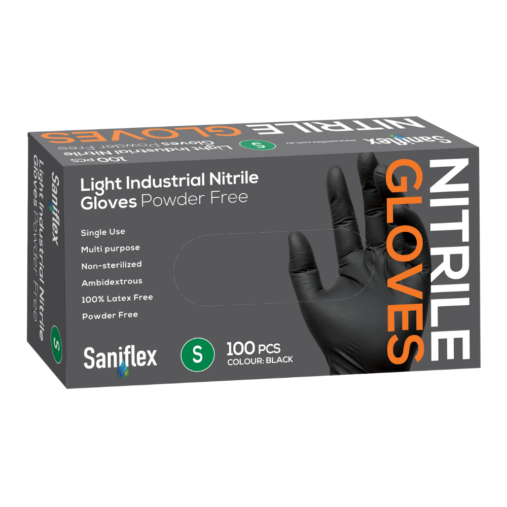 Saniflex Light Industrial Black Nitrile Gloves 100 Pack - Small