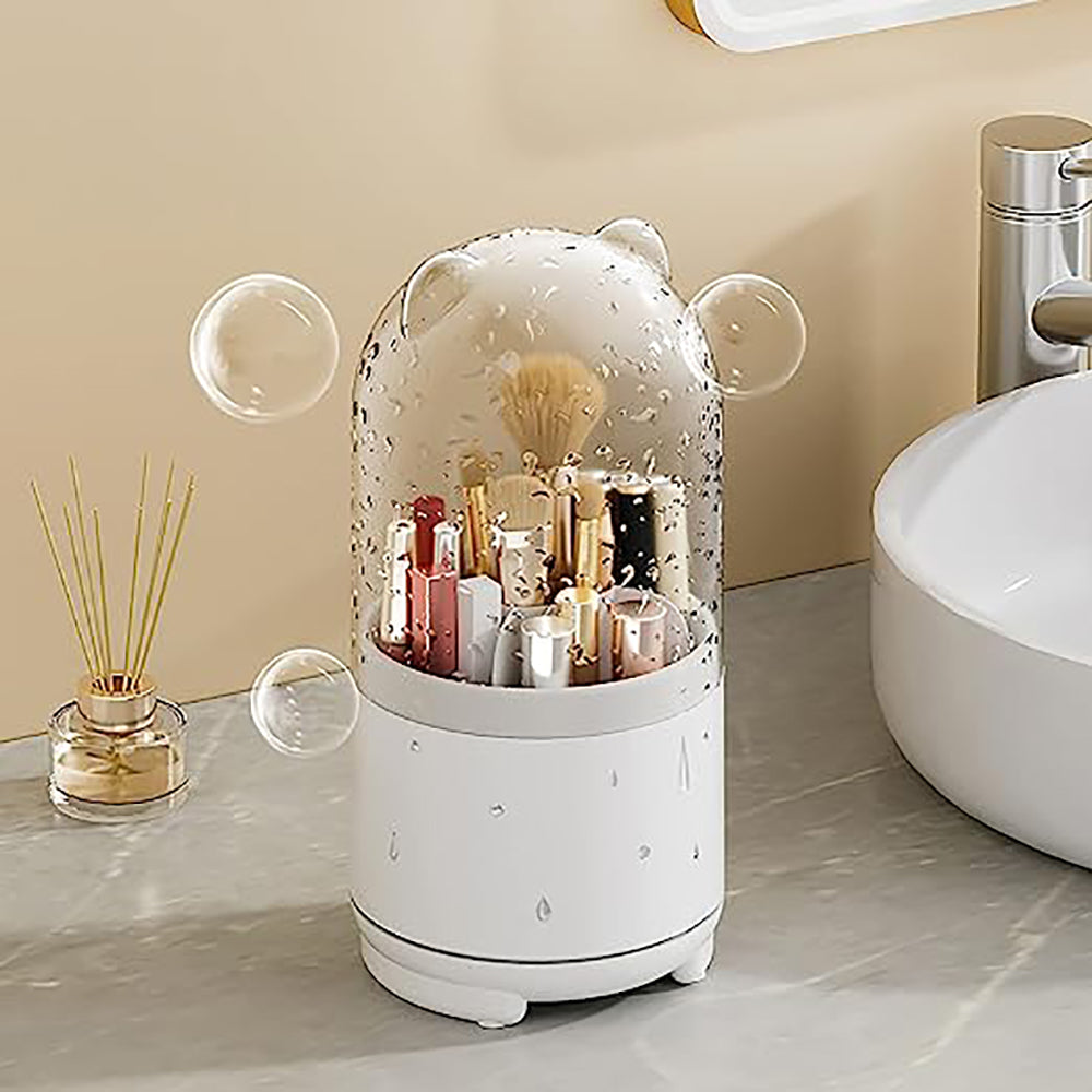 360° Rotating Makeup Brush Bucket Transparent Dust-proof Cosmetic Storage Box(White)