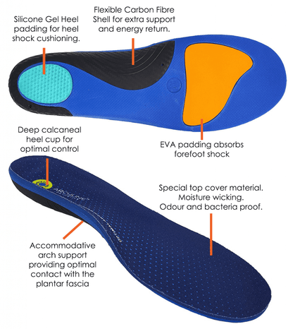 Archline Active Orthotics Full Length Arch Support Relief Insoles - For Hiking & Outdoors - S (EU 38-39)