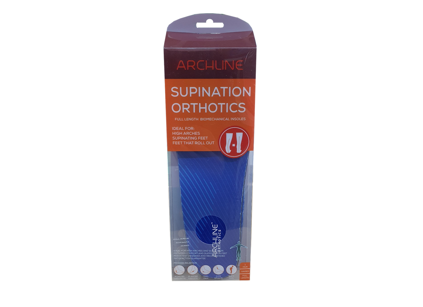 Archline Supination Orthotic Insoles - Full Length (Unisex) Plantar Fasciitis High Arch - Euro 36